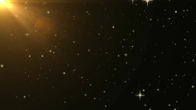 Sparkling golden heart animation explodes like fireworks against a dark cosmic background