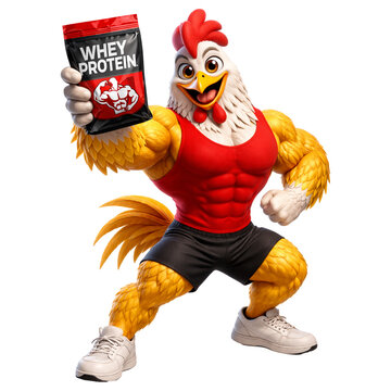 Frango Juli&atilde;o Pose m&atilde;o na cintura com Pacote de whey na m&atilde;o direita