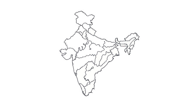 India Map Outline with State Borders - White Background