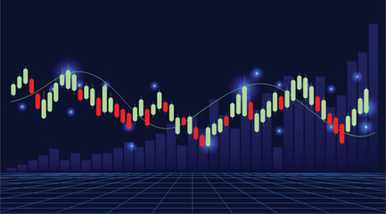 Naklejka premium Elegant background featuring red and green Japanese candlestick charts for stock market trading and investment; bullish outlook; investment and trading analysis. Stocks, Forex. Crypto buying, selling