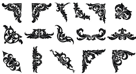 Ornate vintage baroque scrollwork floral pattern elements on a clean white background for design projects © khafid