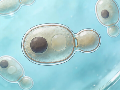 Yeast cells have an oval structure and buds.