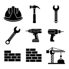 Fototapeta premium Construction tools and equipment icons set.