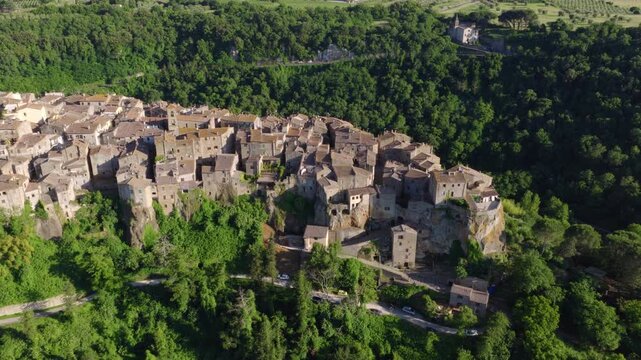 Aerial View of Pitigliano Hilltop Town, Tuscany, Italy