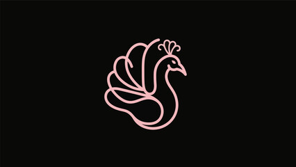 Fototapeta premium Elegant pink peacock illustration on black