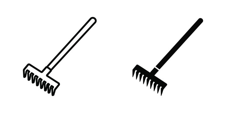 Two types of garden rakes displayed side by side for comparison