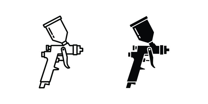 Comparison of a spray gun in outline and filled styles for graphic design purposes