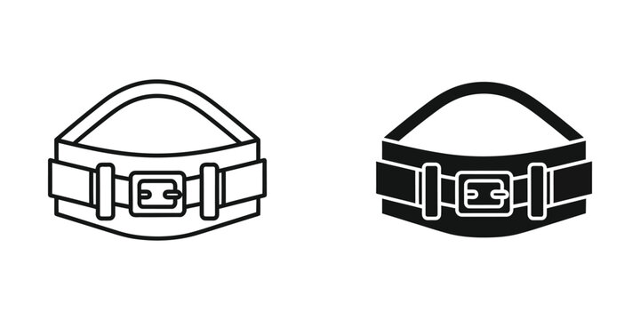 Contrasting styles of belts with buckles shown in black and white line art