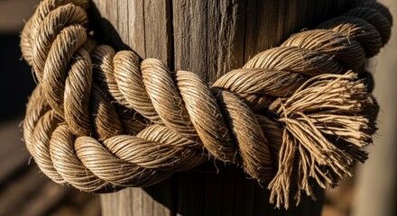 Close-up of a braided rope knot.