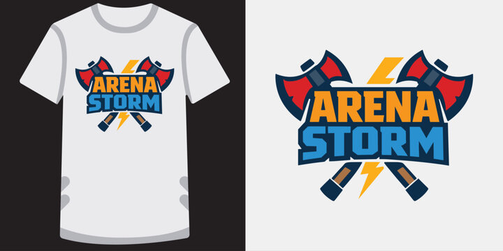 Creative gaming logo design featuring crossed axes and lightning bolt with bold typography ideal for esports teams or gaming merchandise and apparel