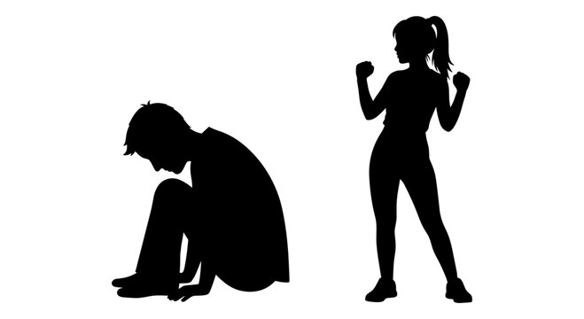 A woman standing over a depressed man Vector, illustration