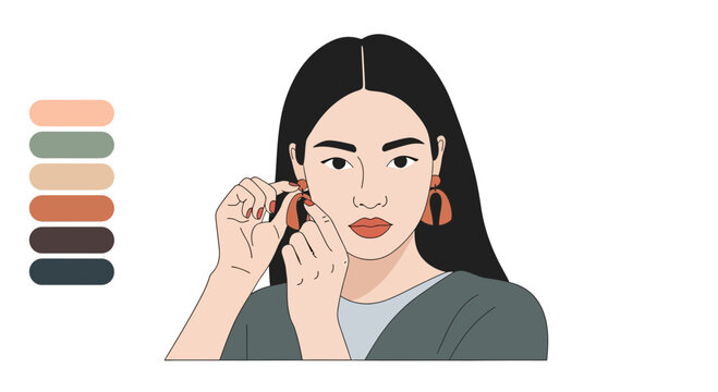 Woman applying makeup to face.