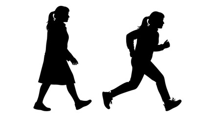 Fototapeta premium Silhouettes of a woman walking and a woman running Vector, illustration
