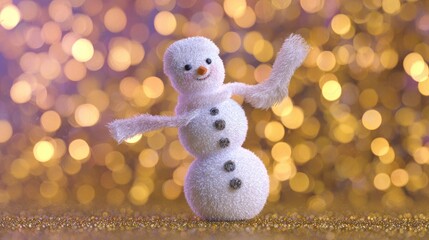 Obraz premium snowman. A festive 3D snowman with a holiday-themed backdrop and golden confetti. event programs, museum guides, designed for cultural heritage projects and event programs, used by graphic designers. 