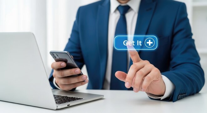 Holographic technology concept businessman interacting with futuristic holographic interface