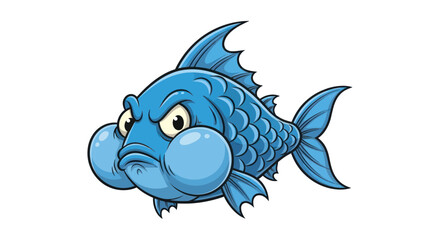 Angry Blue Fish with Puffy Cheeks and Bubbles © nad
