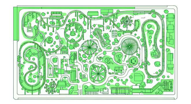 Amusement Park Blueprint Plan - Top View Green Layout