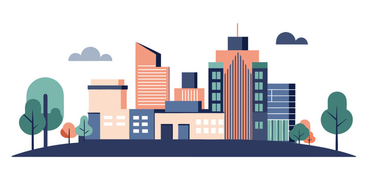 Minimal generic cityscape vector illustration ,Modern flat city skyline vector illustration