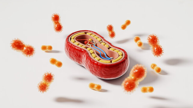 Ultra-realistic 3D illustration of human testis cross-section, detailing spermatogenesis and developing reproductive cells