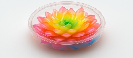 Rainbow Lotus Flower Jelly Dessert in a Clear Container.