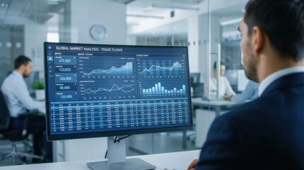 Fototapeta premium Market Analysis Concept: Import export data shown on digital screen in business environment 