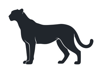 Obraz premium Sleek vector silhouette of a panther or leopard standing tall with its tail extended and head held high