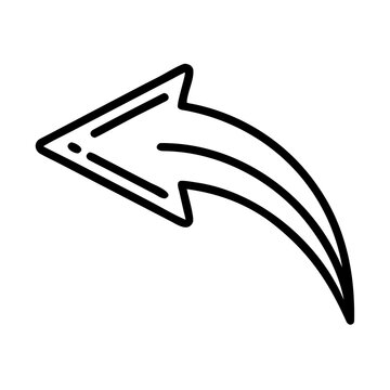 Curved arrow pointing back with three lines abstract graphic symbol suggesting return progress or undo