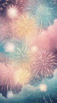 Vibrant Pastel Fireworks over Clouds Generative AI