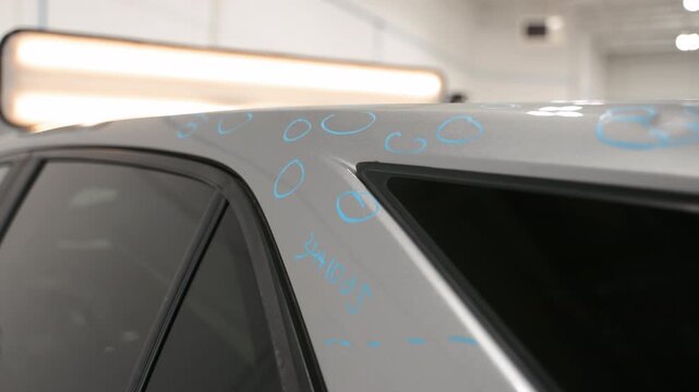 Preparing to Repairing car after Hail Damage in car body shop