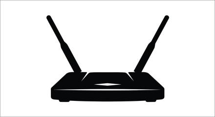 Fototapeta premium Black silhouette of a wireless router with two antennas displayed on white