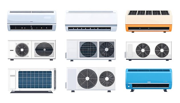 Collection of assorted residential and commercial air conditioning unit illustrations