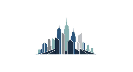 Fototapeta premium Modern Cityscape Silhouette, Geometric Skyline Buildings, Urban Design Vector