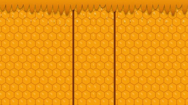 Animated Honeycomb Pattern Background with Dripping Golden Honey and Motion Transitions