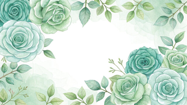 watercolor roses creating a square floral frame background 