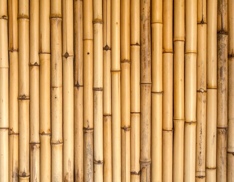 Close-up view of a wall constructed from vertical bamboo poles, creating a textured backdrop