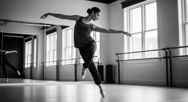 Graceful Ballerina Dancing En Pointe in a Bright Studio.