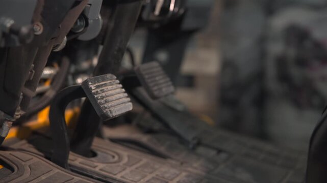 Industrial Vehicle Details. Focused View Of Vehicle Interior With Textured Surfaces And Muted Tones . Media