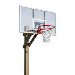 Naklejka premium Outdoor basketball hoop with backboard and net on wooden pole