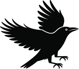 Obraz premium Black Crow Bird Flying with Open Wings Silhouette Vector Illustration Ornithology Detail Wildlife Fauna
