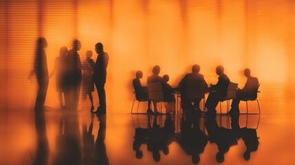 Fototapeta premium Group of business people meeting, backlit office teamwork and collaboration concept