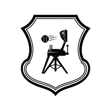 Baseball Pitching Machine Vector Emblem Black and White Sports Training Icon