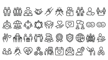 Fototapeta premium Set of 48 Relationship, Charity, and Social Connection Line Icons Vector