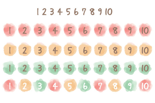 水彩のぬくもりシリーズ 幼稚園・保育園向け にじみ水彩の数字アイコン 3色セット 1-10