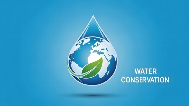 Water drop encapsulating Earth and green leaf, symbolizing conservation