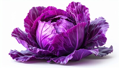 Obraz premium Vibrant Red Cabbage Head Displayed on a White Background.