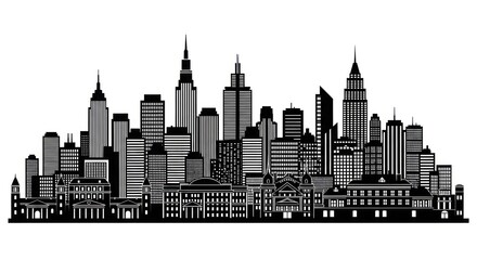 Fototapeta premium New york city skyline urban landscape black silhouette illustration