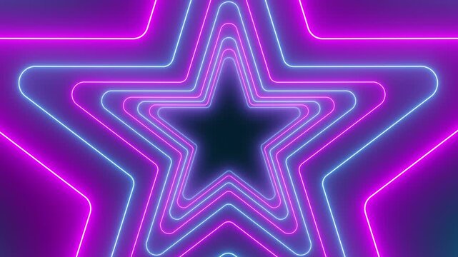 Video animation of many stars in neon blue and neon magenta on dark background - abstract background - seamless loop.