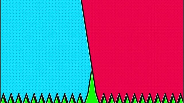 Comic book pop art transition animation with speech bubbles CRASH, ZAP, and POW revealing a green screen background for video editing.