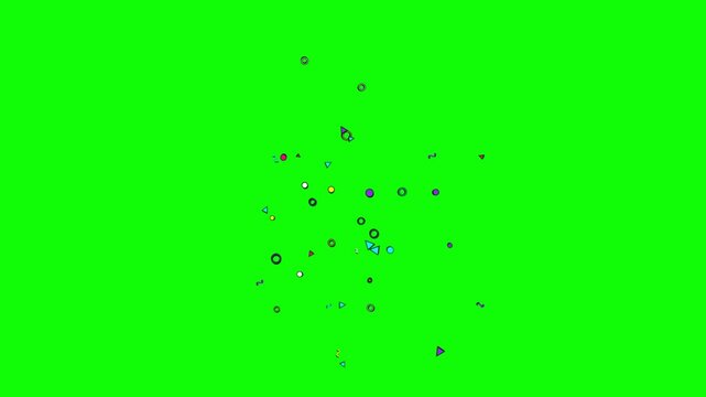 Retro 80s 90s Memphis Style Geometric Shapes Animation on Green Screen Background