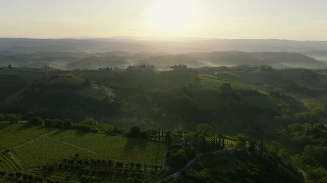 Sunrise Over Tuscan Hills Near San Gimignano, Italy